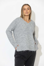 Silver Fluffy V Neck Jumper