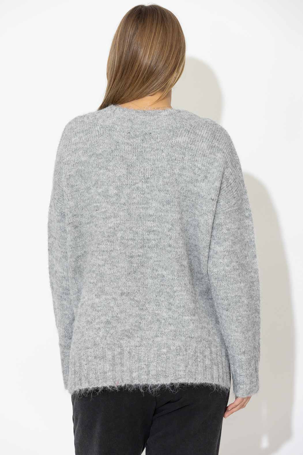 Silver Fluffy V Neck Jumper