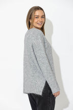 Silver Fluffy V Neck Jumper