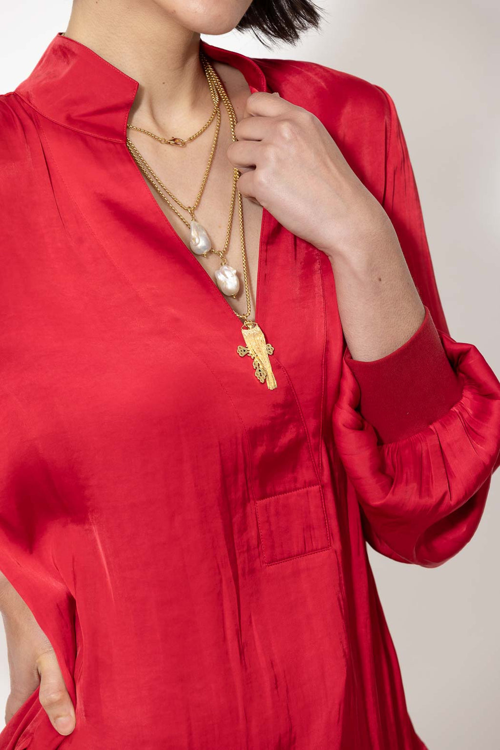 Red Glow Rib Cuff Blogger Shirt