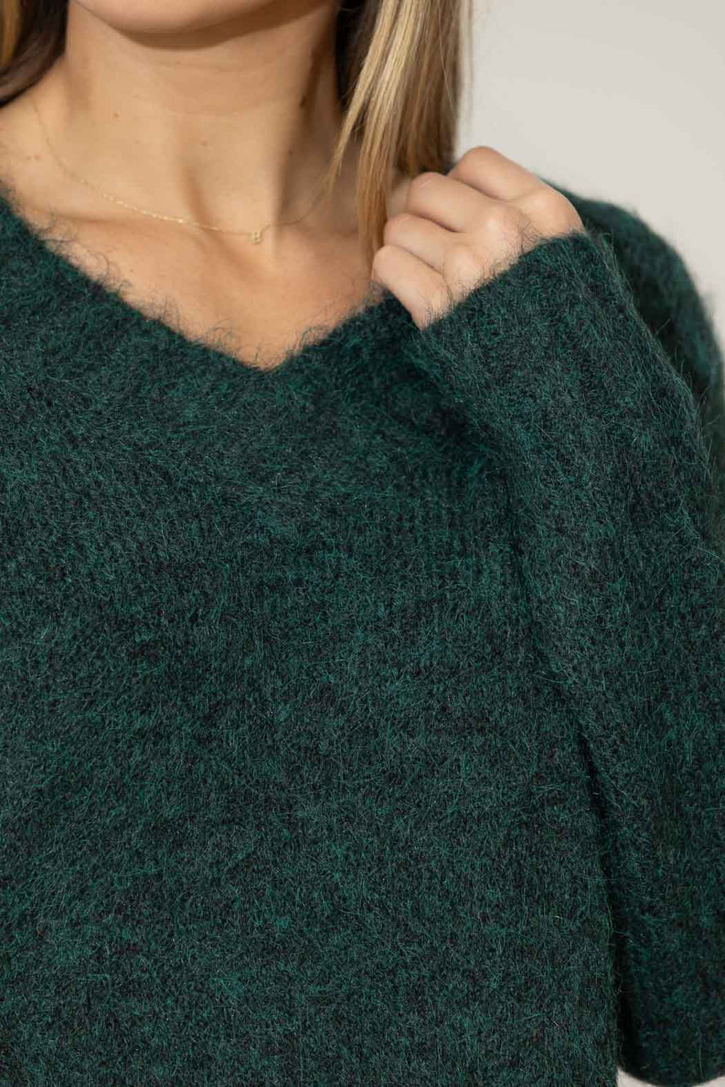 Forest Fluffy V Neck Jumper