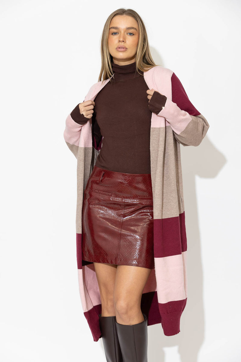 Pink Longline Block Cardi