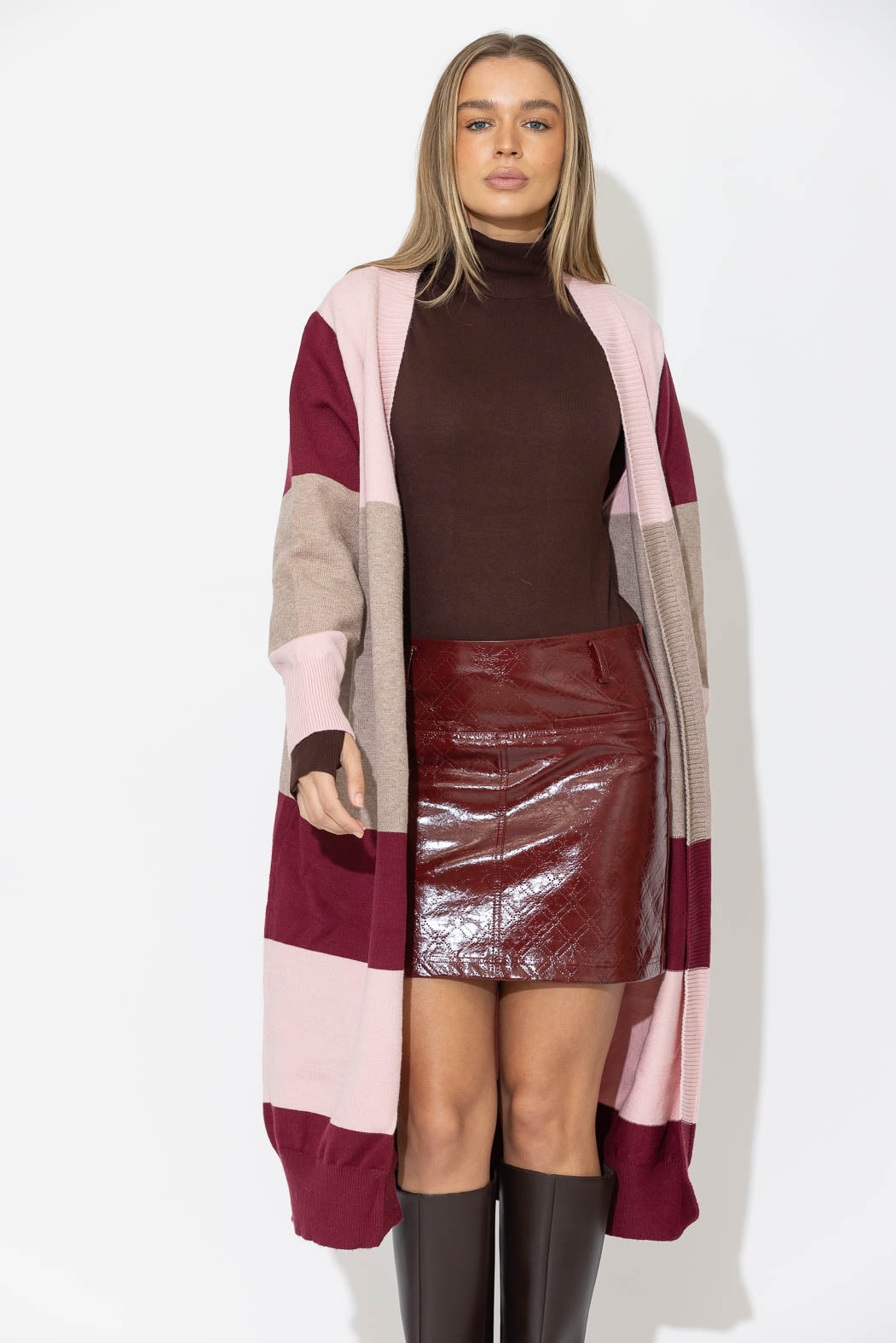 Pink Longline Block Cardi