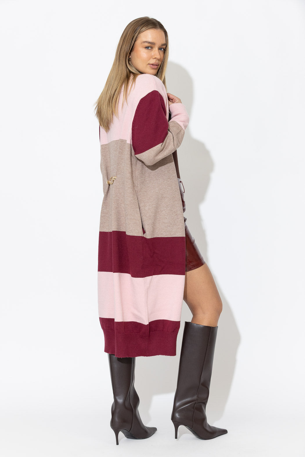 Pink Longline Block Cardi