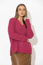 Pink Fluffy V Neck Jumper