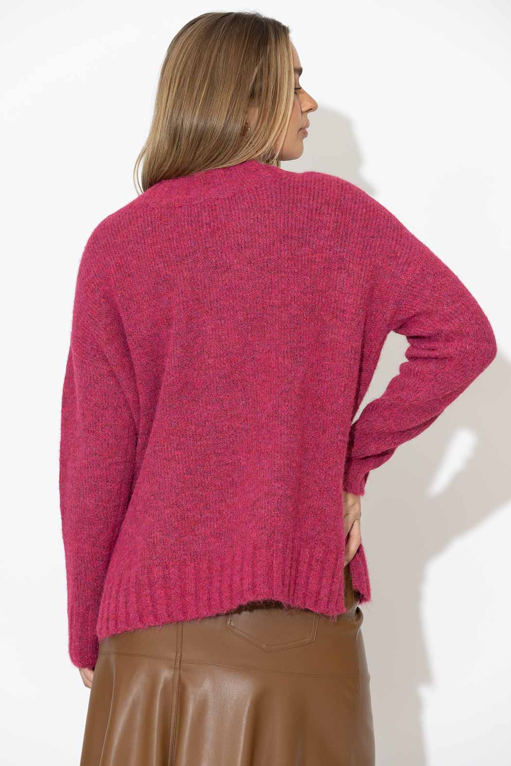 Pink Fluffy V Neck Jumper