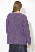 Purple Fluffy V Neck Jumper