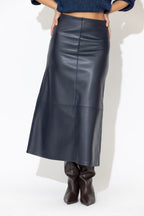 Navy Faux Leather A-Line Skirt