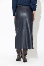 Navy Faux Leather A-Line Skirt