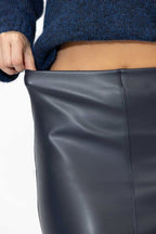 Navy Faux Leather A-Line Skirt