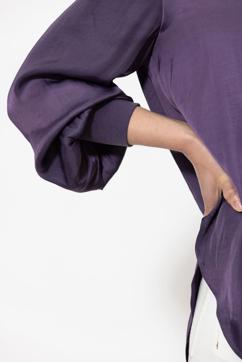 Plum Glow Rib Cuff Blogger Shirt