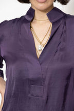 Plum Glow Rib Cuff Blogger Shirt