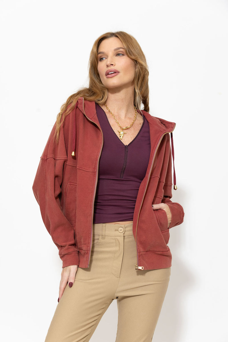 Soft Burgundy Washed Cotton Dolman Jacket