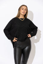 Black Recycled Yarn Slouch Knit