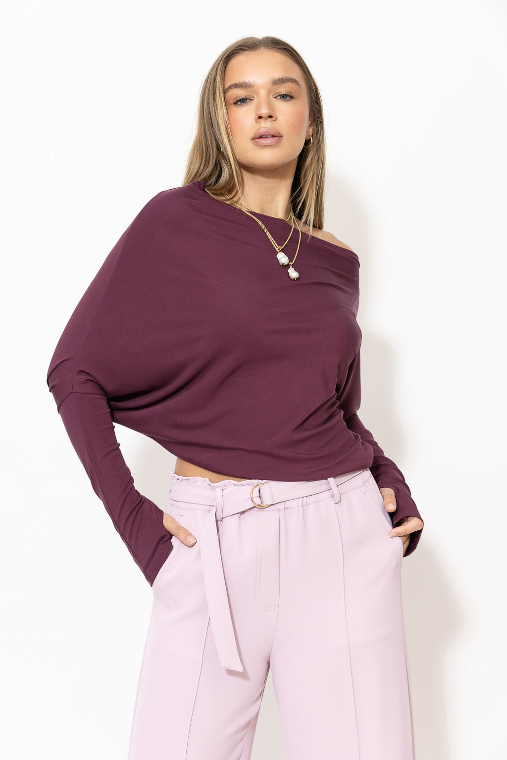 Cherry Tencel Drape Top