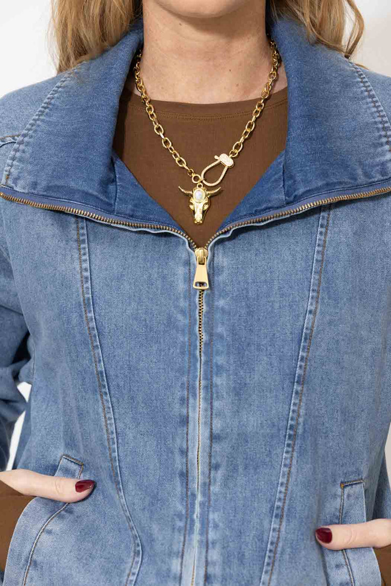 Mid Denim Bomber Jacket