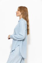 Washed Denim Rib Cuff Blogger Shirt