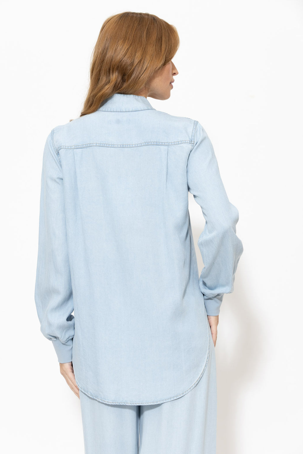 Washed Denim Rib Cuff Blogger Shirt