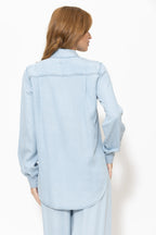 Washed Denim Rib Cuff Blogger Shirt