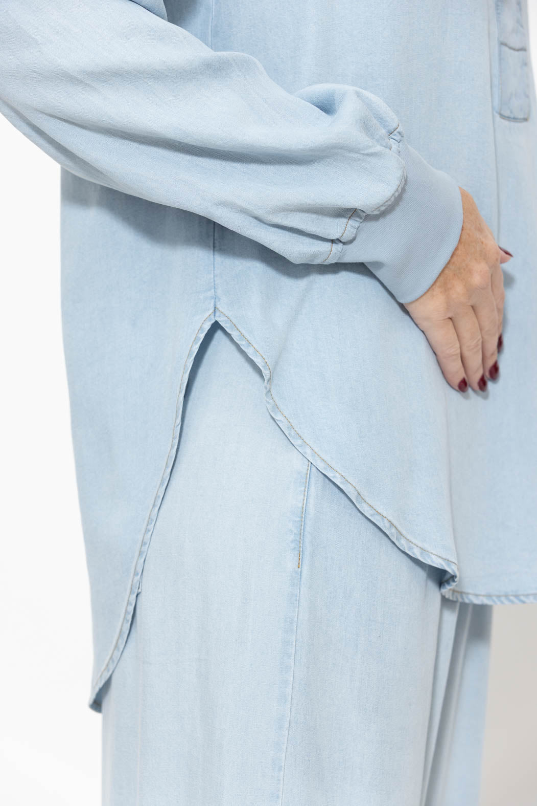 Washed Denim Rib Cuff Blogger Shirt