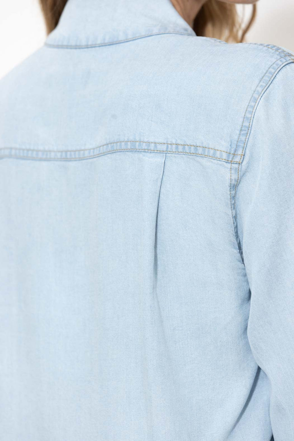 Washed Denim Rib Cuff Blogger Shirt