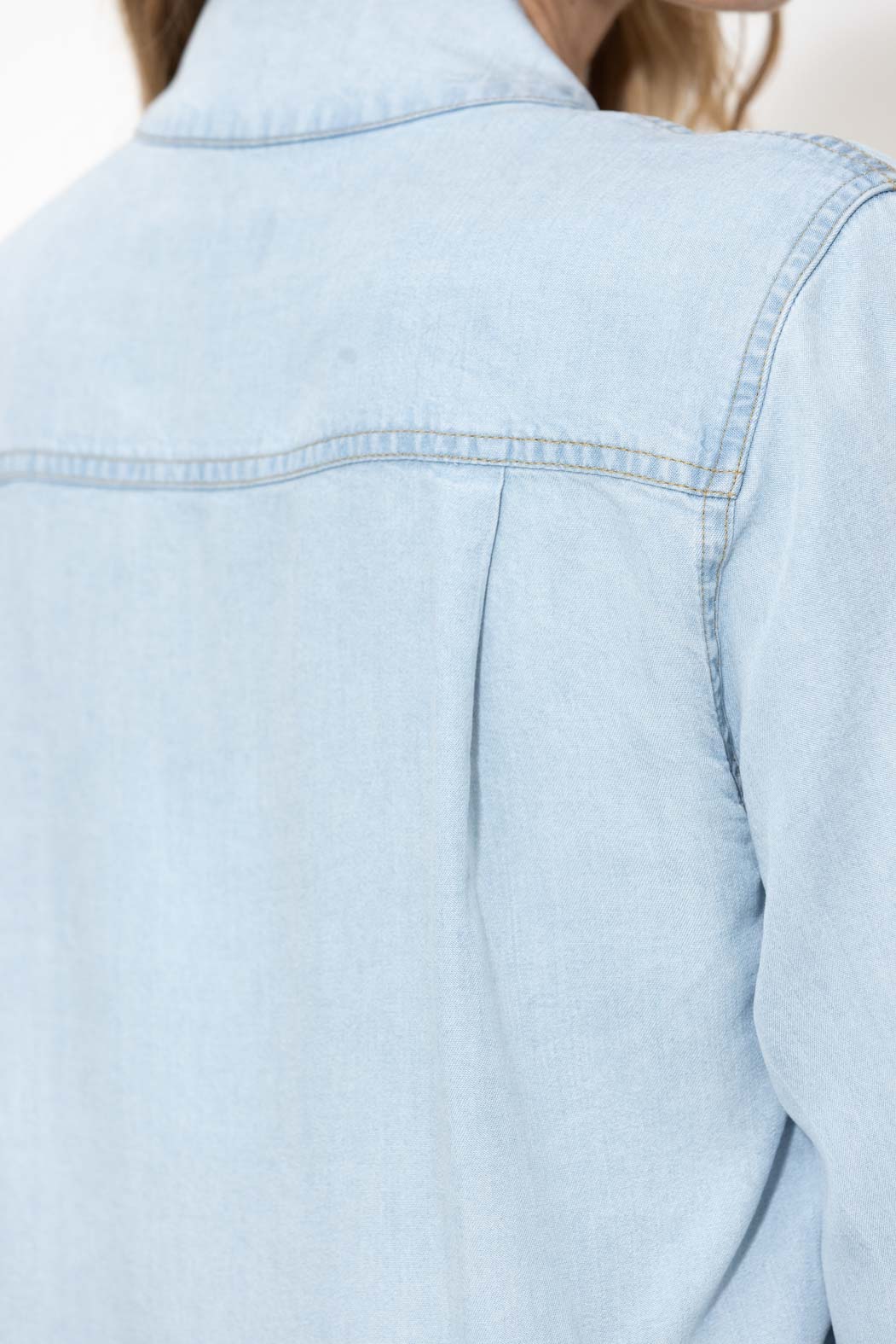 Washed Denim Rib Cuff Blogger Shirt