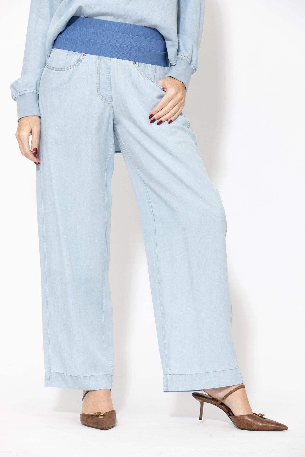 Washed Denim Waist Shaper Wide Pant