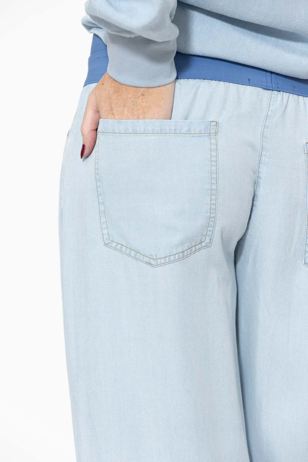 Washed Denim Waist Shaper Wide Pant