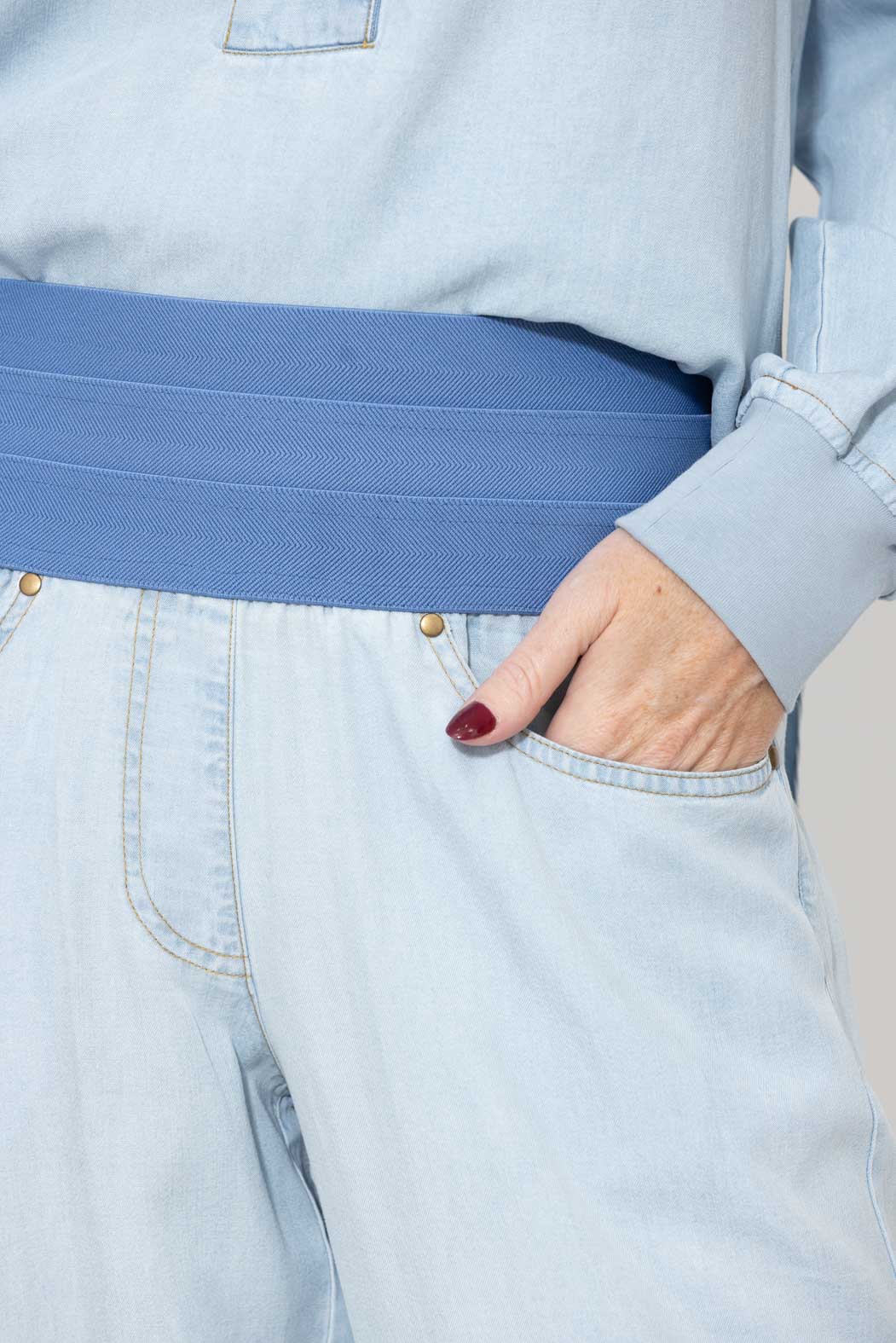 Washed Denim Waist Shaper Wide Pant