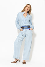 Washed Denim Waist Shaper Wide Pant