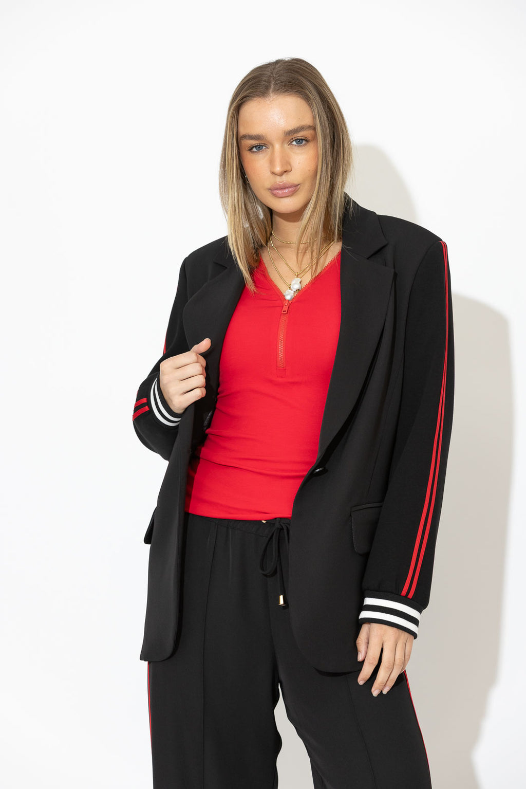 Black Euro Stripe Boyfriend Blazer