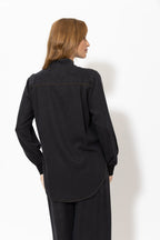 Washed Black Denim Rib Cuff Blogger Shirt
