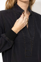 Washed Black Denim Rib Cuff Blogger Shirt