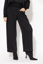 Washed Black Denim Waist Shaper Wide Pant