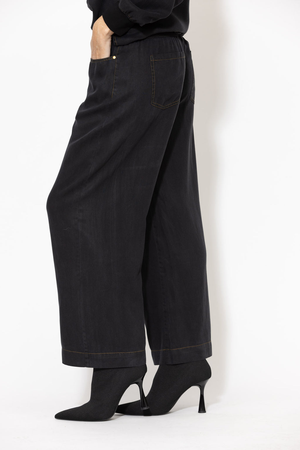 Washed Black Denim Waist Shaper Wide Pant