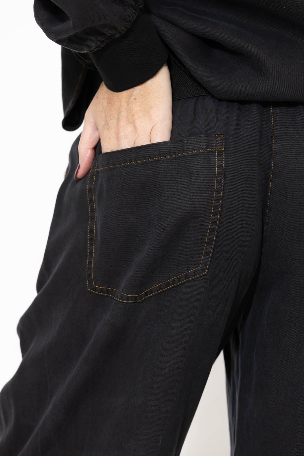 Washed Black Denim Waist Shaper Wide Pant