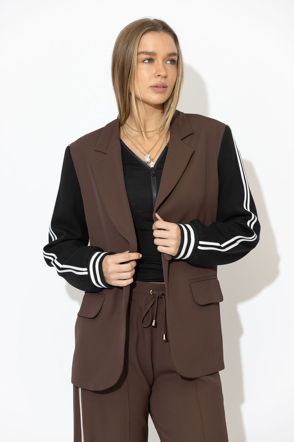 Chocolate Euro Stripe Boyfriend Blazer