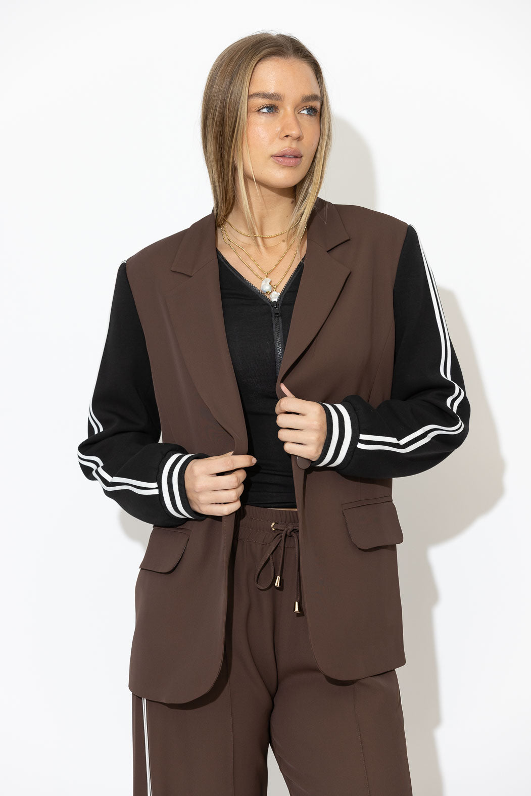 Chocolate Euro Stripe Boyfriend Blazer