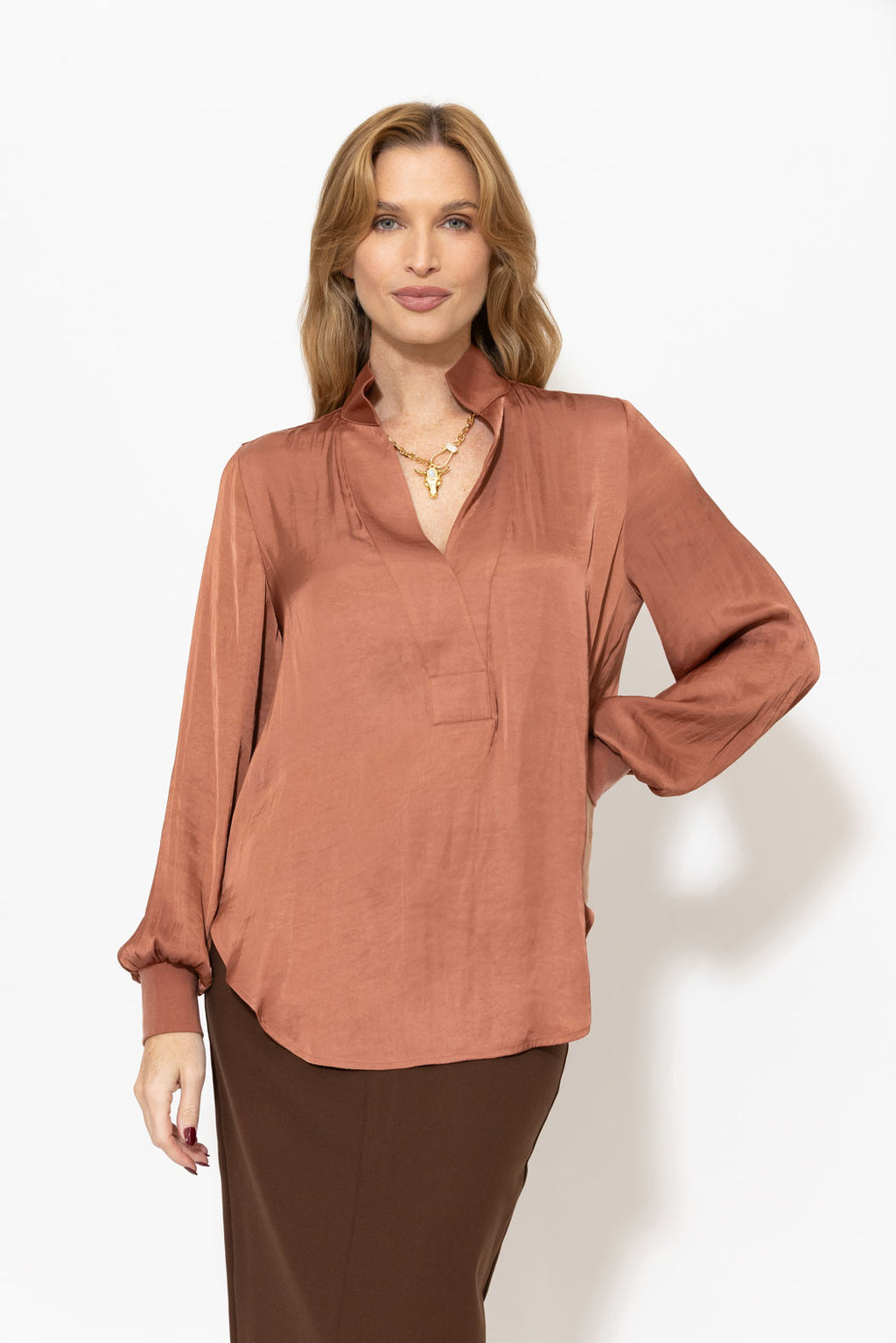 Terra Glow Rib Cuff Blogger Shirt