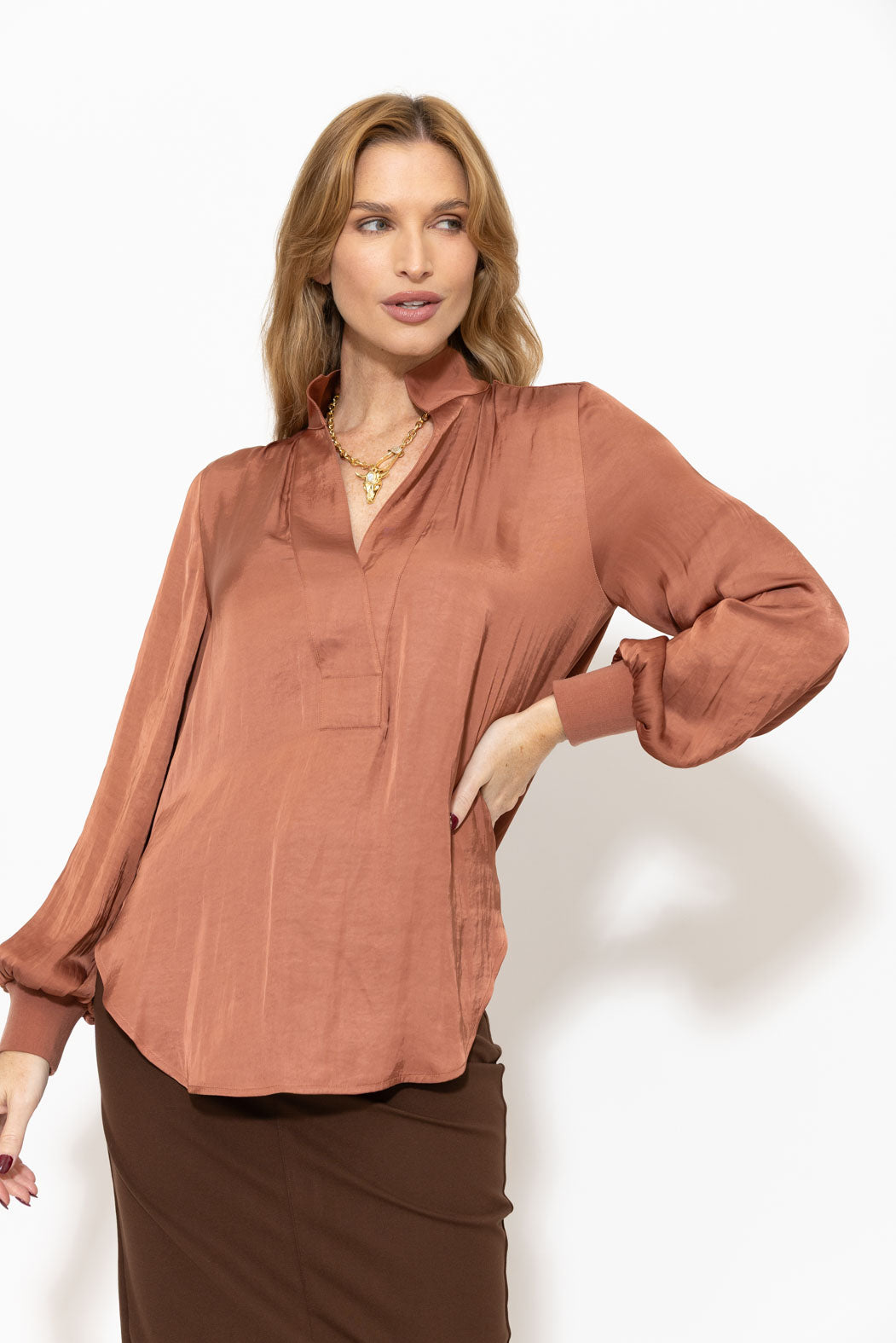 Terra Glow Rib Cuff Blogger Shirt