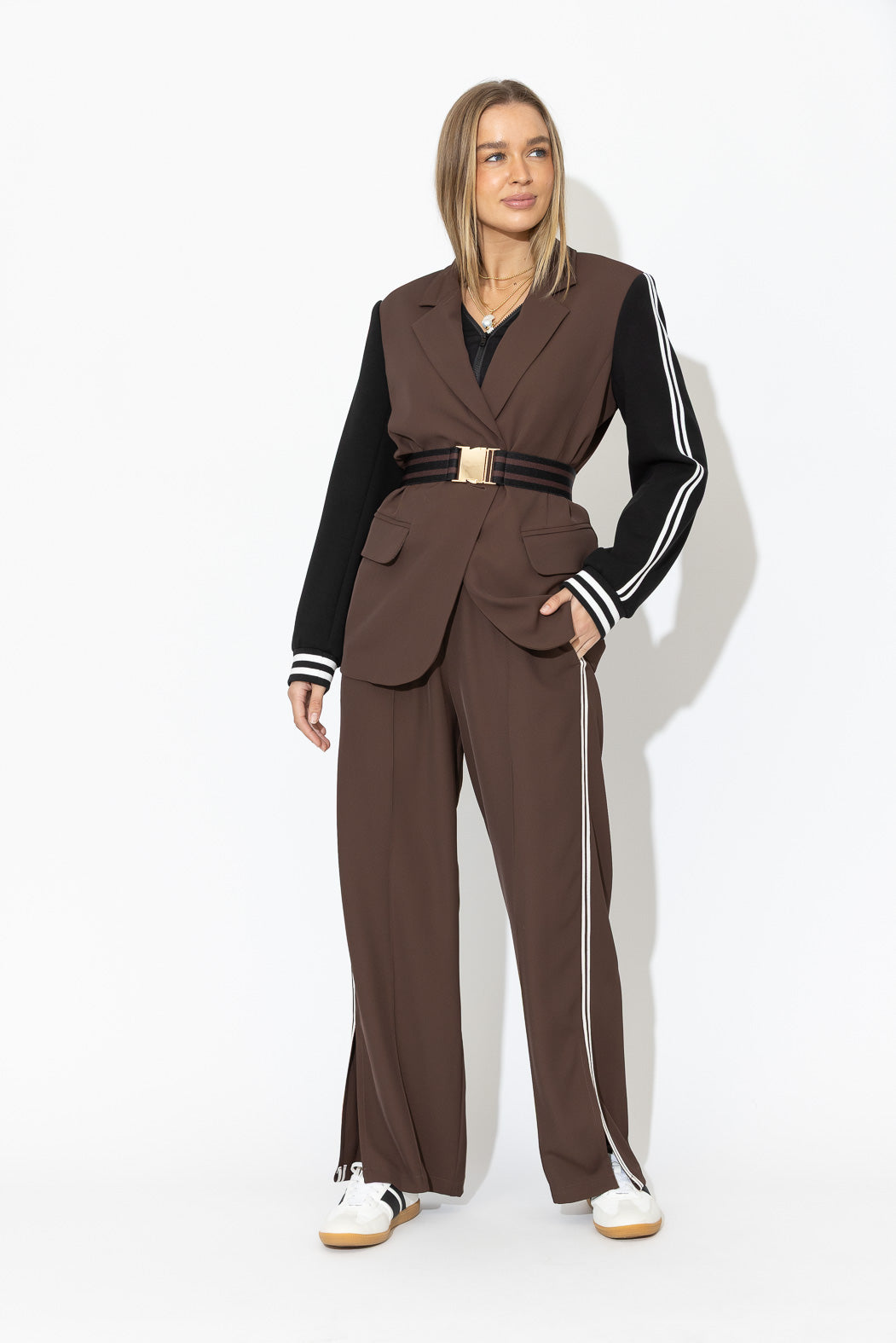 Chocolate Euro Stripe Boyfriend Blazer
