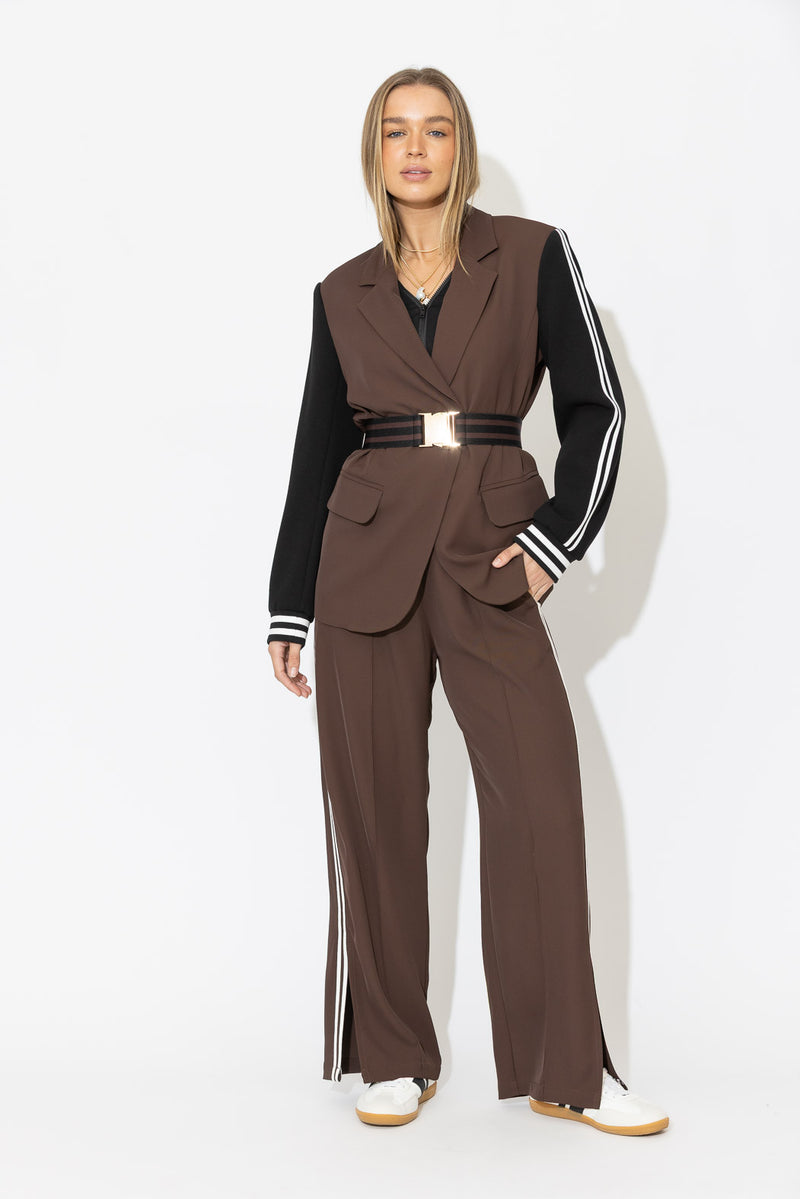 Chocolate Euro Stripe Boyfriend Blazer