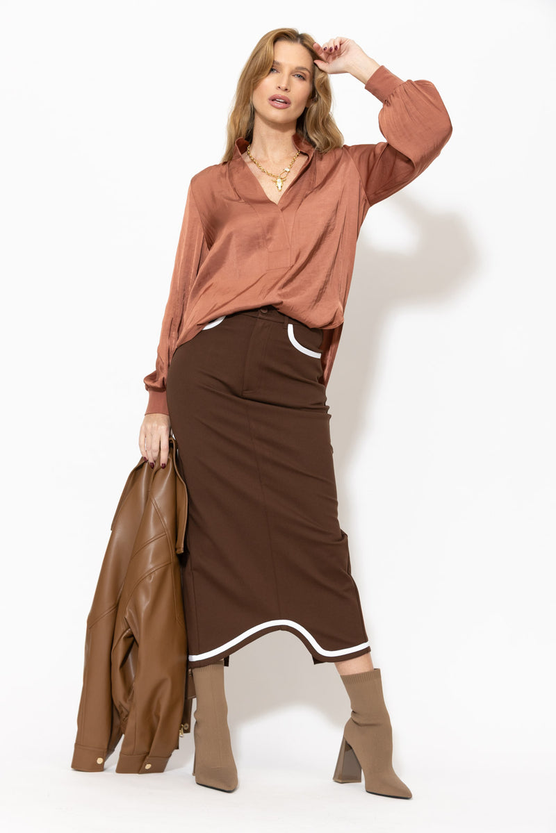 Terra Glow Rib Cuff Blogger Shirt