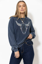 Navy Washed Cotton Horns Jumper