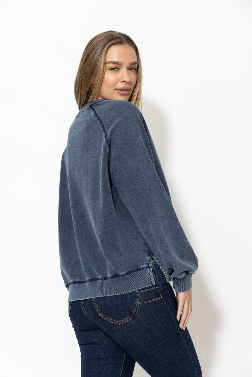 Navy Washed Cotton Horns Jumper
