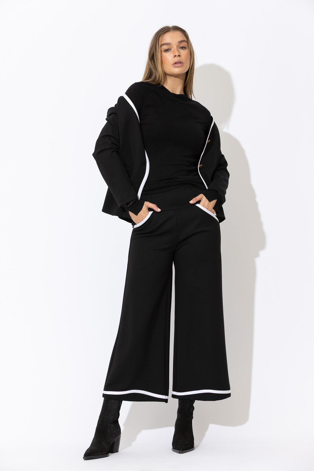 Black Fine Knit Drape Top
