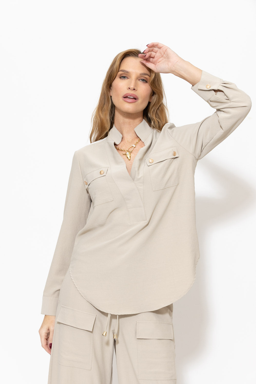 Beige Luxury Cargo Blogger Shirt