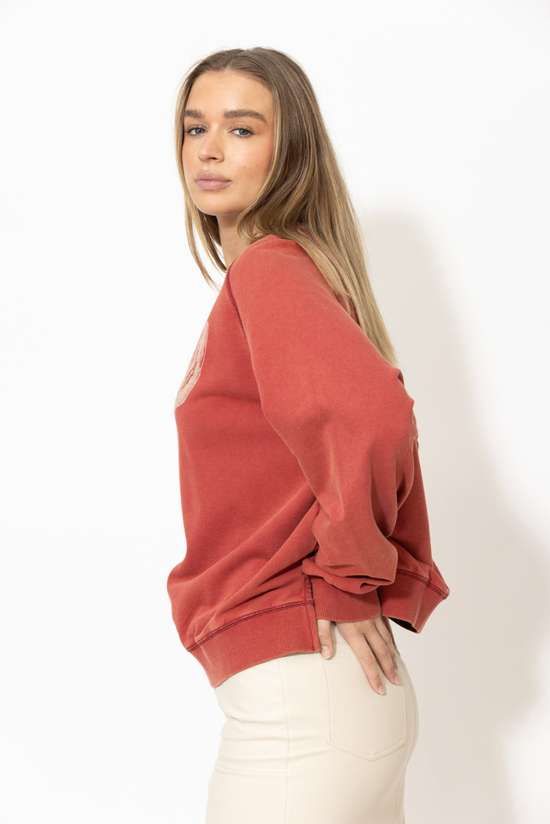 Red Washed Cotton Horns Jumper