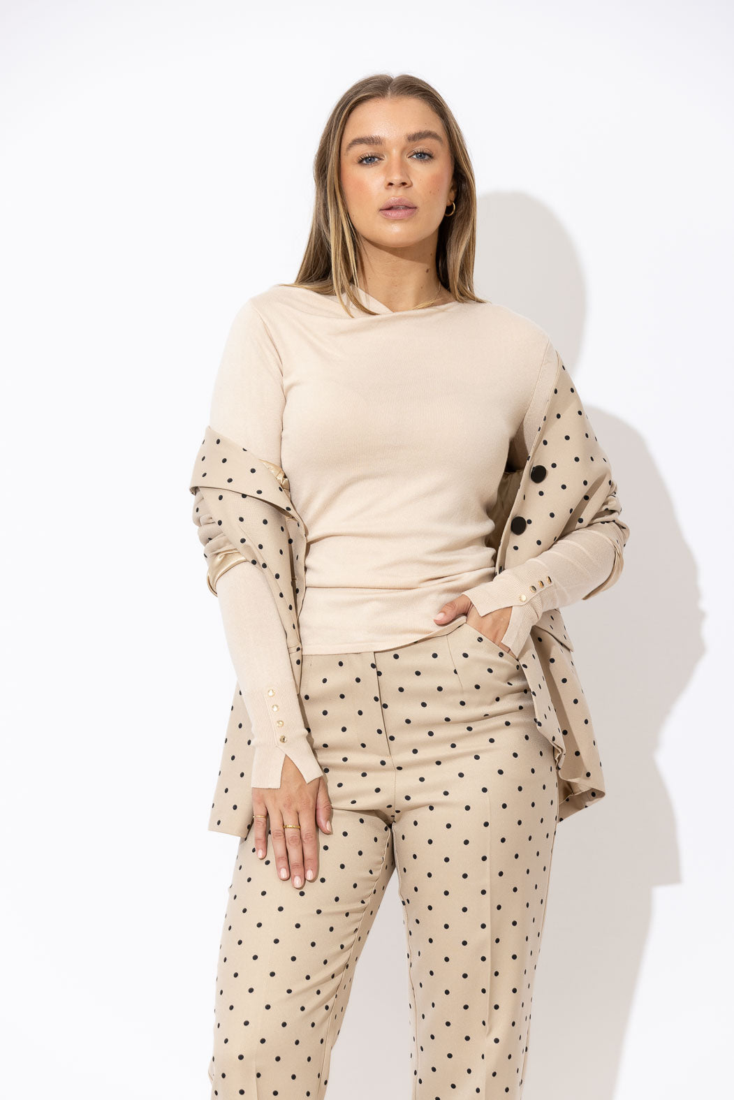 Oatmeal Fine Knit Drape Top