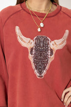 Red Washed Cotton Horns Jumper